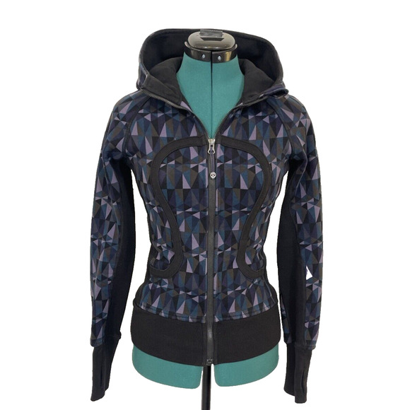 Lululemon Scuba Hoodie Full Zip Jacket Purple Black Geometric Print Women Size 2 - Picture 1 of 10